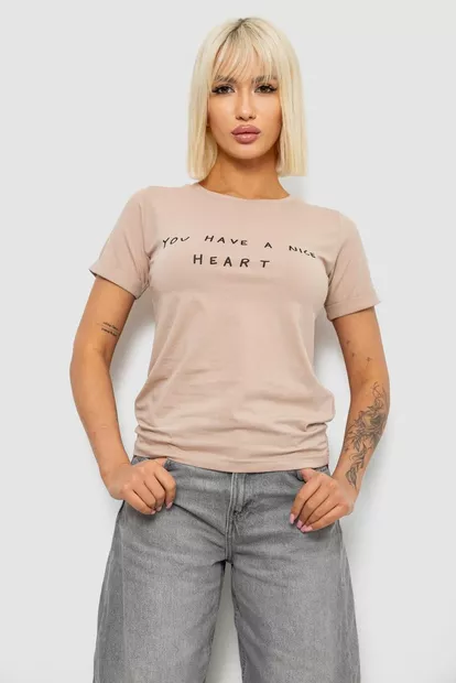Футболка женская с принтом, цвет бежевый, 244R2002