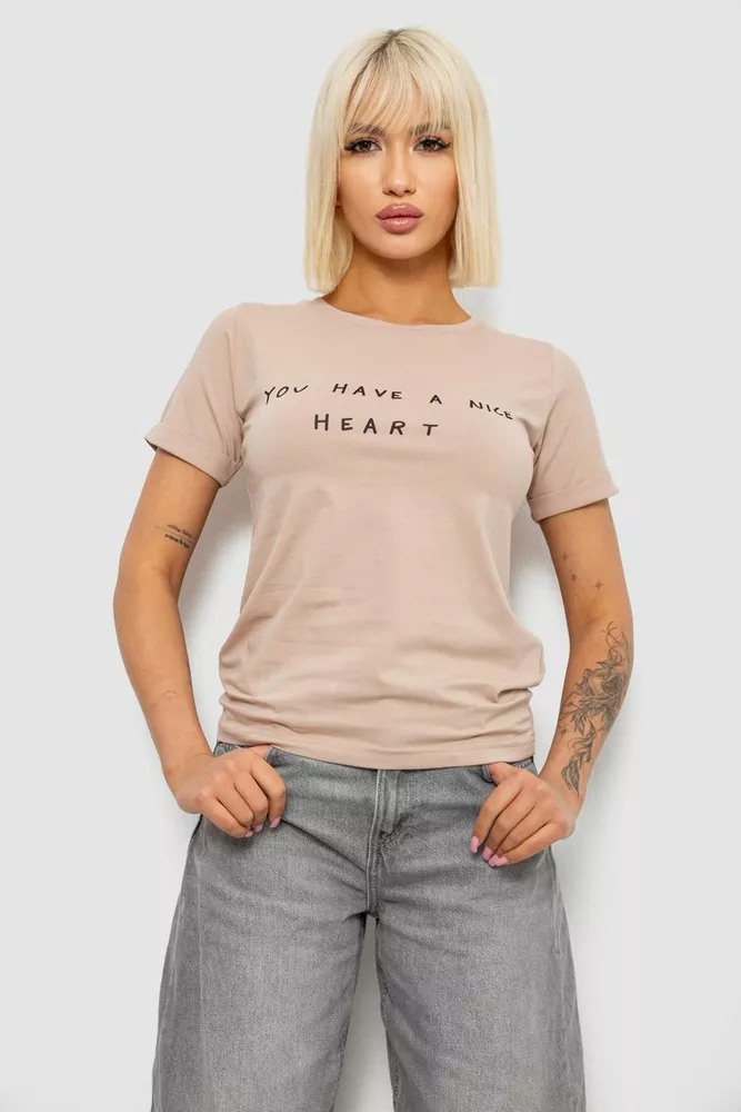 Купить Футболка женская с принтом, цвет бежевый, 244R2002 - Фото №1