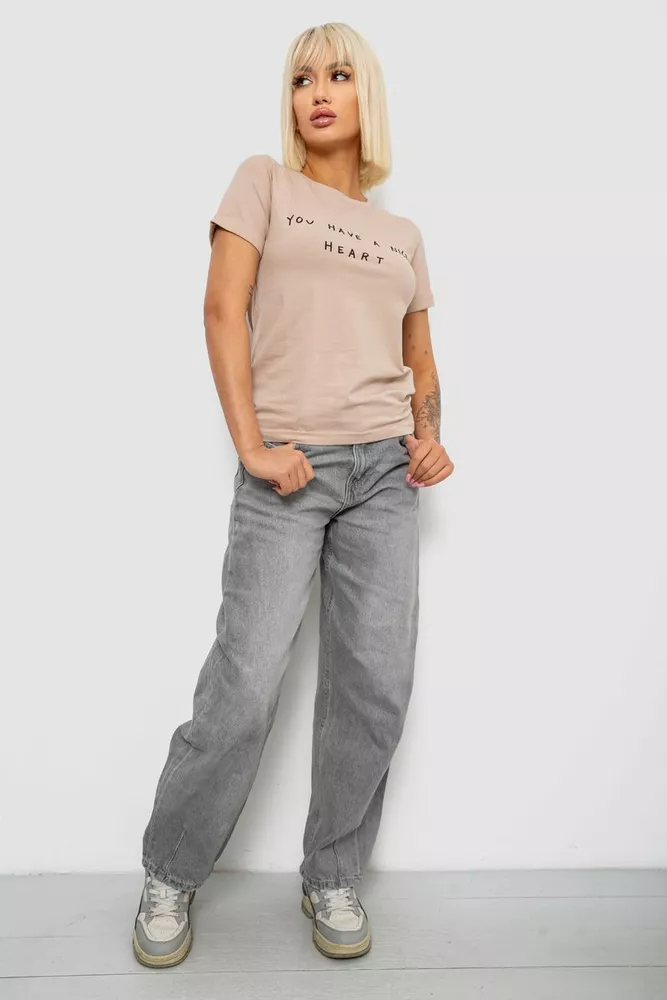 Купить Футболка женская с принтом, цвет бежевый, 244R2002 - Фото №2