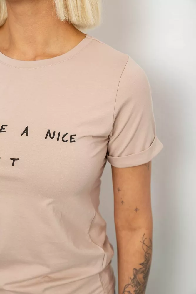 Купить Футболка женская с принтом, цвет бежевый, 244R2002 - Фото №5
