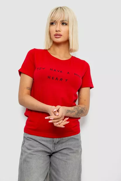 Футболка женская с принтом, цвет красный, 244R2002