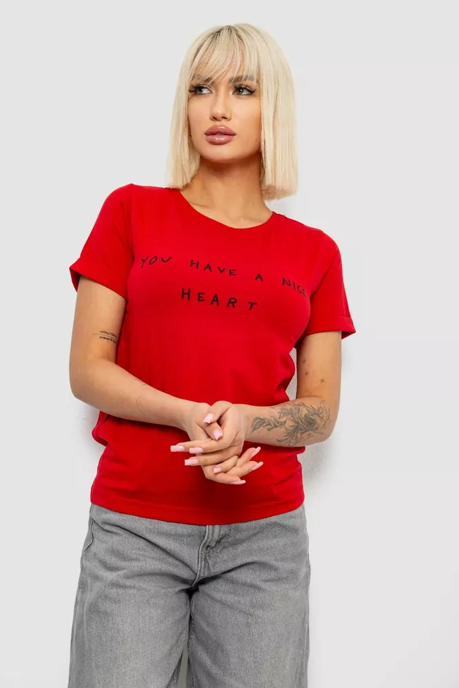 Купити Футболка жіноча з принтом, колір червоний, 244R2002 - Фото №1