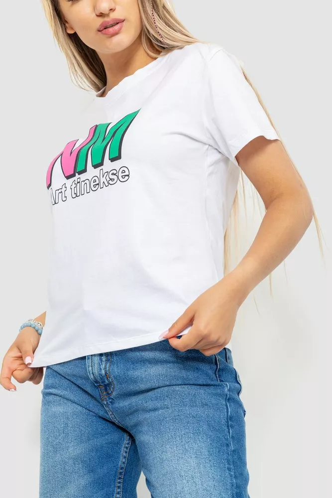 Купити Футболка жіноча з принтом, колір білий, 221R3007-1 оптом - Фото №3