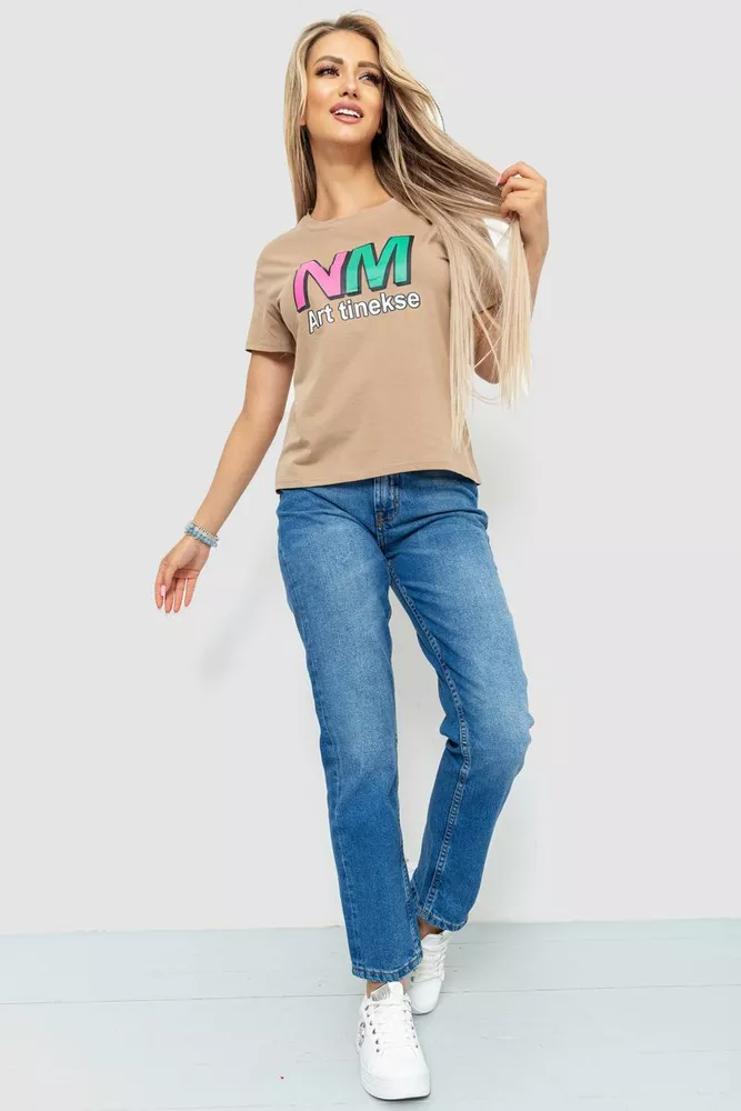 Купити Футболка жіноча з принтом, колір бежевий, 221R3007-1 - Фото №2