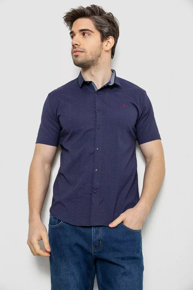 Купить Мужская рубашка однотонная с принтом, цвет темно-синий, 186R6917-5 - Фото №1
