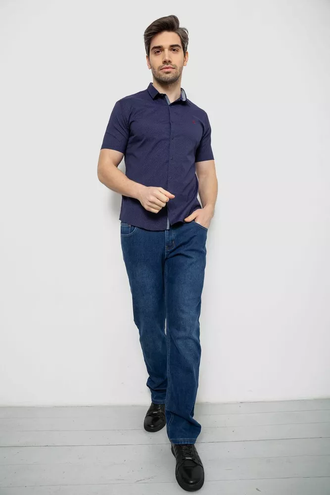 Купить Мужская рубашка однотонная с принтом, цвет темно-синий, 186R6917-5 - Фото №2