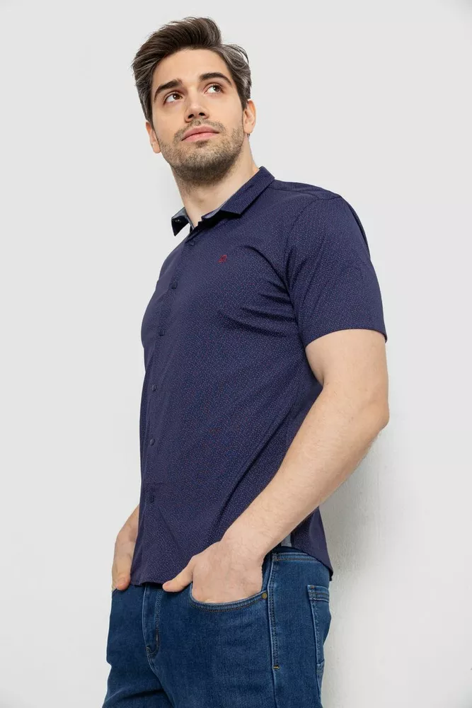 Купить Мужская рубашка однотонная с принтом, цвет темно-синий, 186R6917-5 - Фото №3