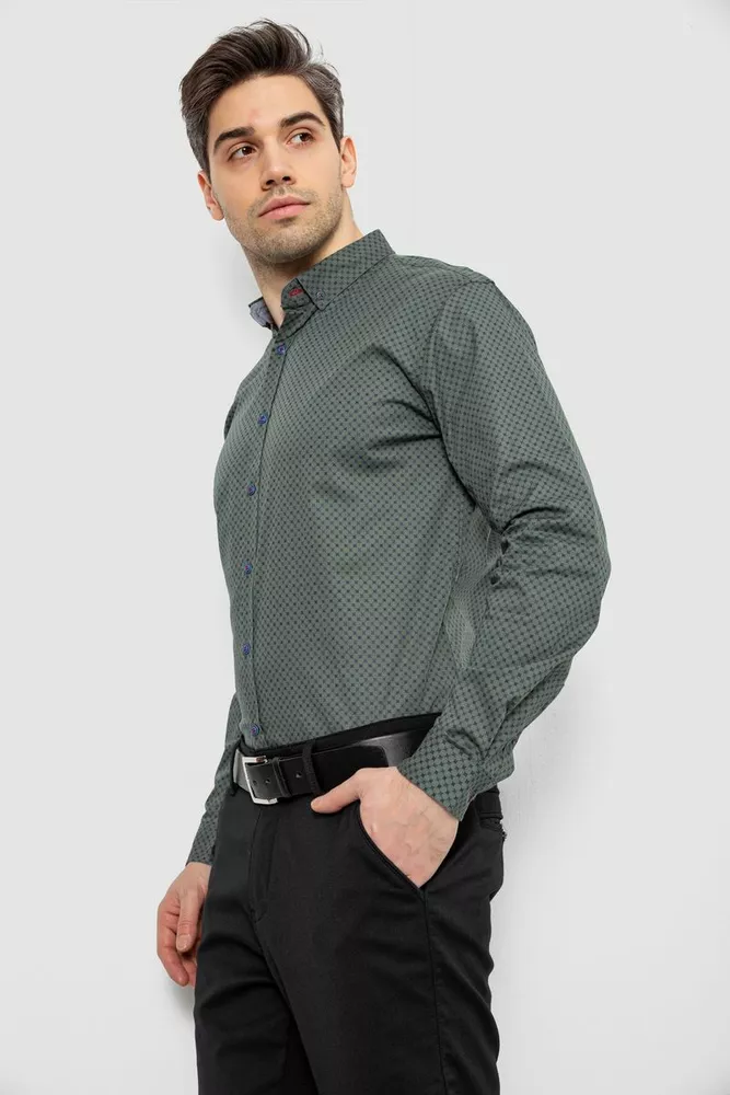 Купить Мужская рубашка с принтом, цвет хаки, 186R7070 - Фото №3