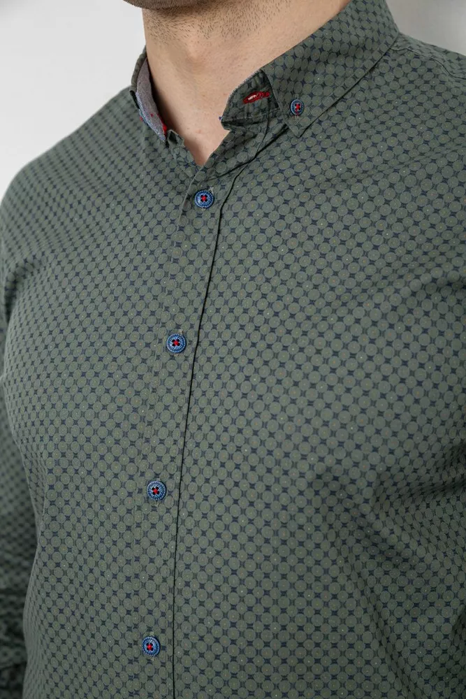 Купить Мужская рубашка с принтом, цвет хаки, 186R7070 - Фото №5