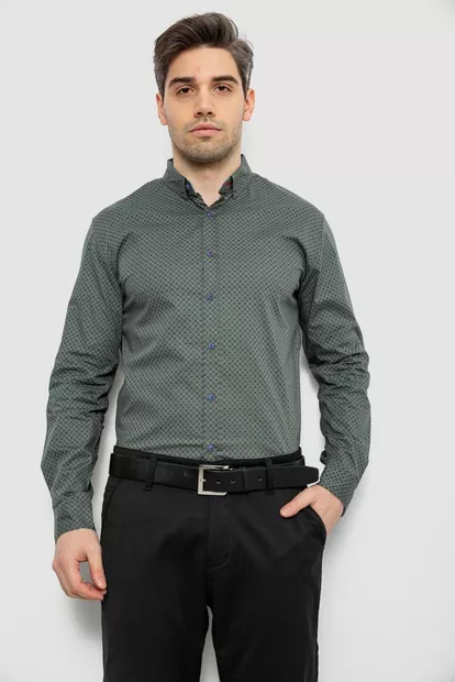 Мужская рубашка с принтом, цвет хаки, 186R7070