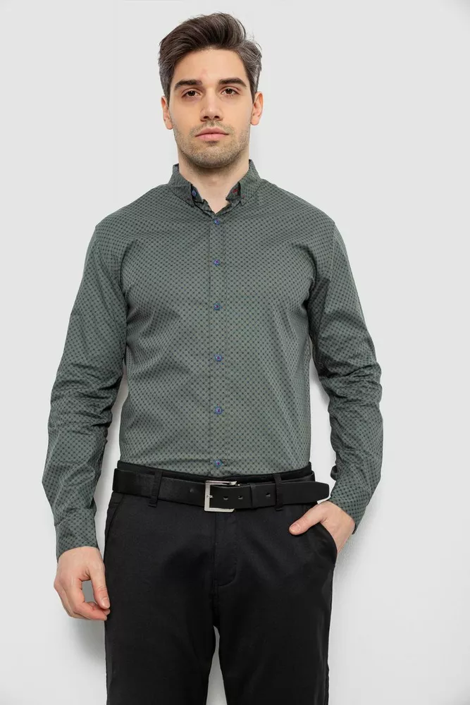 Купить Мужская рубашка с принтом, цвет хаки, 186R7070 - Фото №1