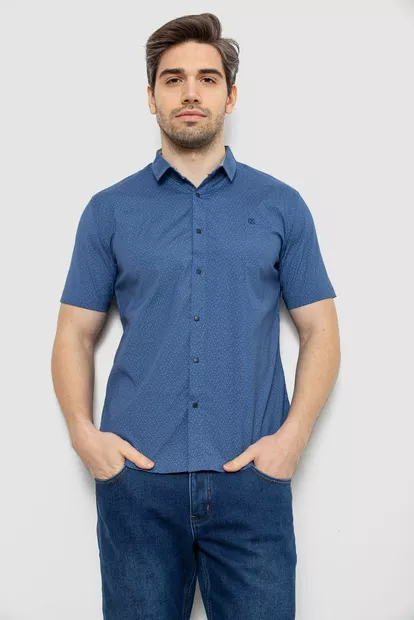 Мужская рубашка однотонная с принтом, цвет джинс, 186R6917-5
