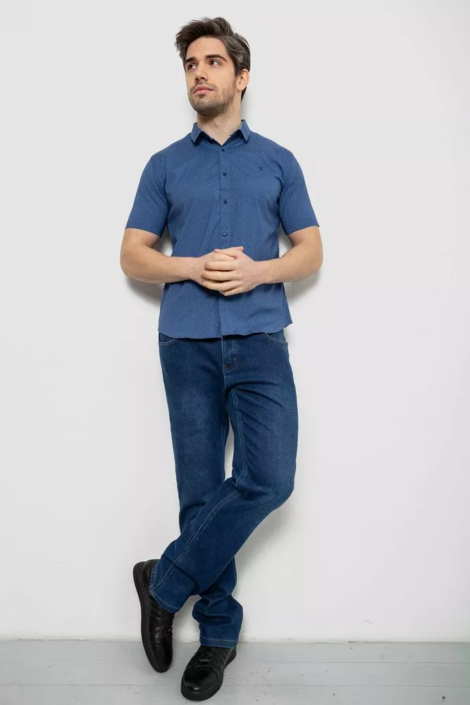 Купить Мужская рубашка однотонная с принтом, цвет джинс, 186R6917-5 - Фото №2