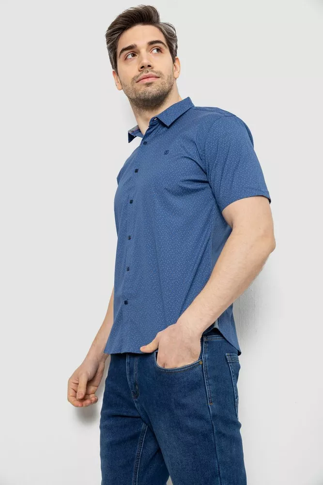 Купить Мужская рубашка однотонная с принтом, цвет джинс, 186R6917-5 - Фото №3