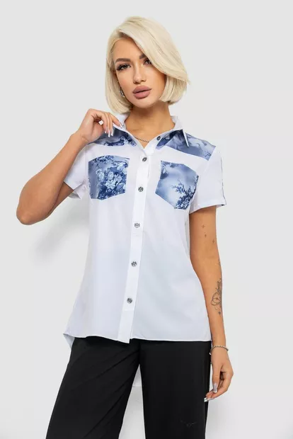 Сорочка класична з принтом, колір біло-синій, 230R7211