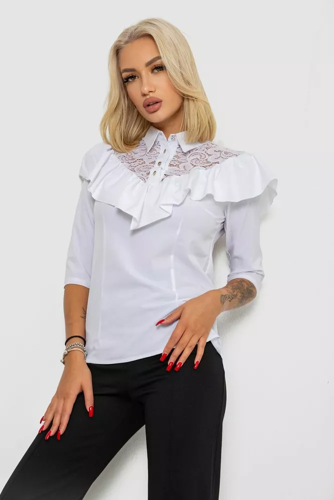 Купити Блуза класична 230R84-1, колір Білий оптом - Фото №3