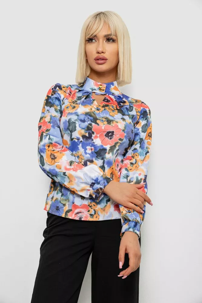 Купить Блуза с цветочным принтом, цвет голубой, 230R226 - Фото №1