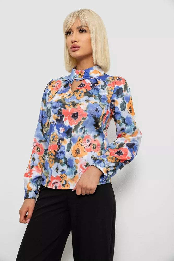 Купить Блуза с цветочным принтом, цвет голубой, 230R226 - Фото №3