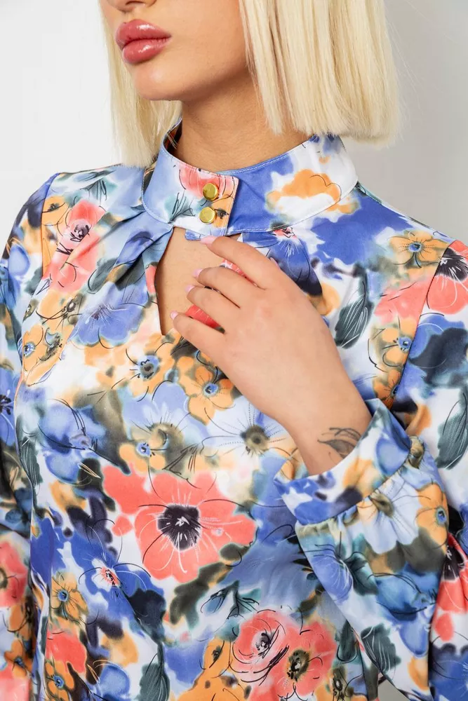 Купить Блуза с цветочным принтом, цвет голубой, 230R226 - Фото №5