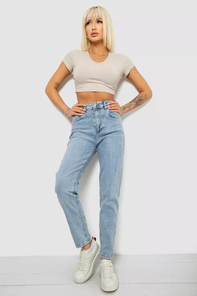 Купить Джинсы женские однотонные Battal Mom, цвет голубой, 244R00289 - Фото №2