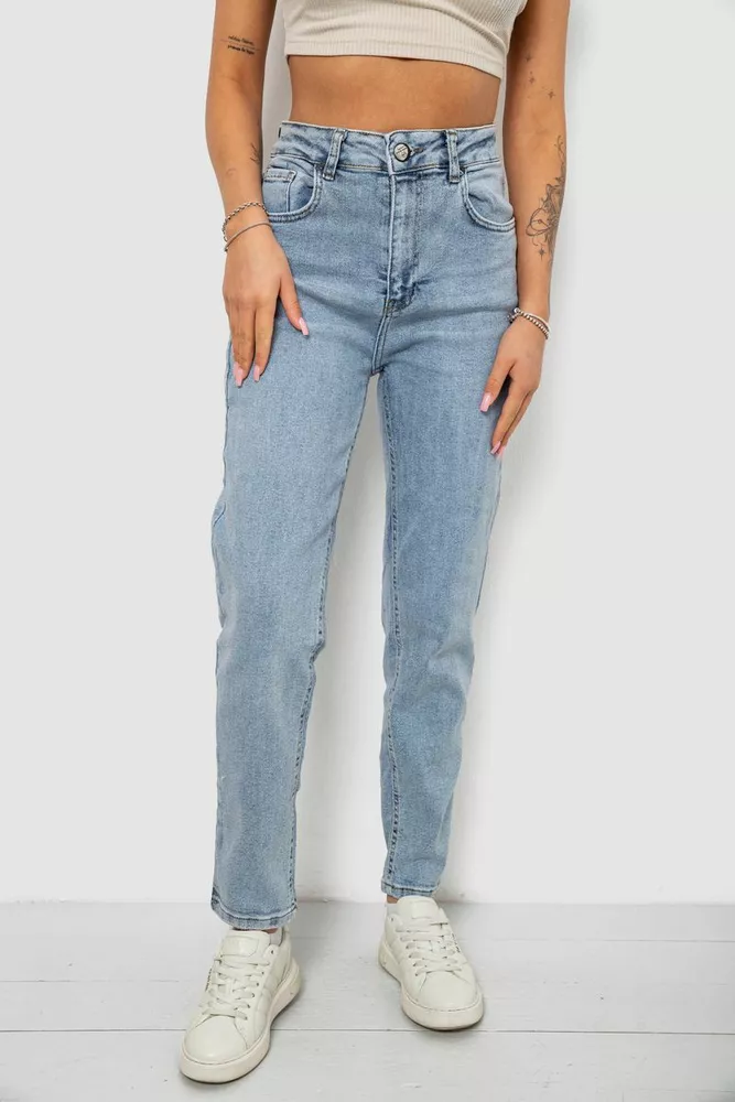 Купить Джинсы женские однотонные Battal Mom, цвет голубой, 244R00289 - Фото №1