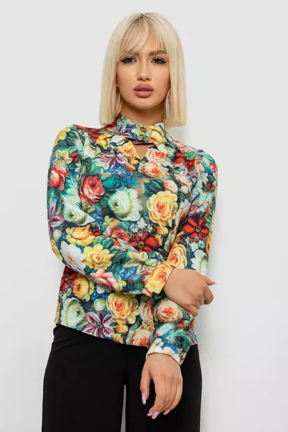 Блуза с цветочным принтом, цвет зеленый, 230R226
