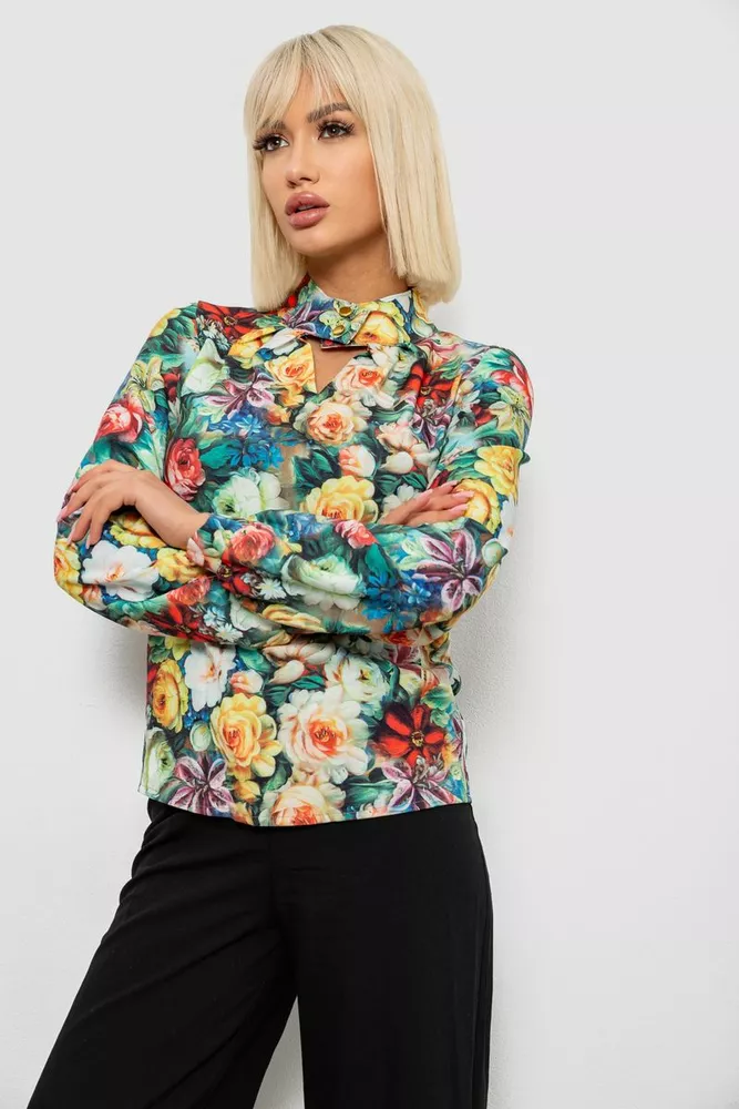 Купить Блуза с цветочным принтом, цвет зеленый, 230R226 - Фото №3