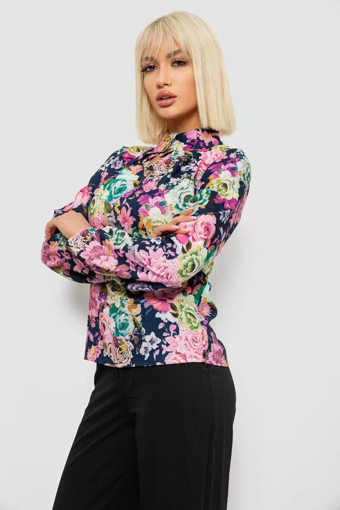 Купить Блуза с цветочным принтом, цвет синий, 230R226 - Фото №3