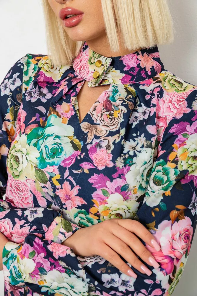 Купить Блуза с цветочным принтом, цвет синий, 230R226 - Фото №5
