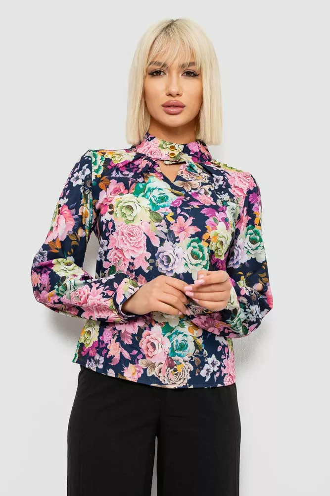 Купить Блуза с цветочным принтом, цвет синий, 230R226 - Фото №1
