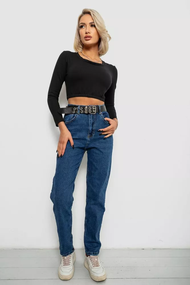 Купити Джинси жіночі однотонні MOM, колір синій, 244R001115 - Фото №2