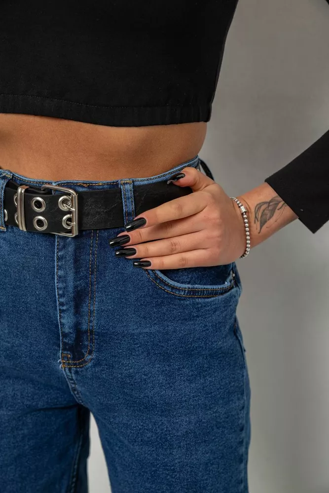 Купити Джинси жіночі однотонні MOM, колір синій, 244R001115 - Фото №5