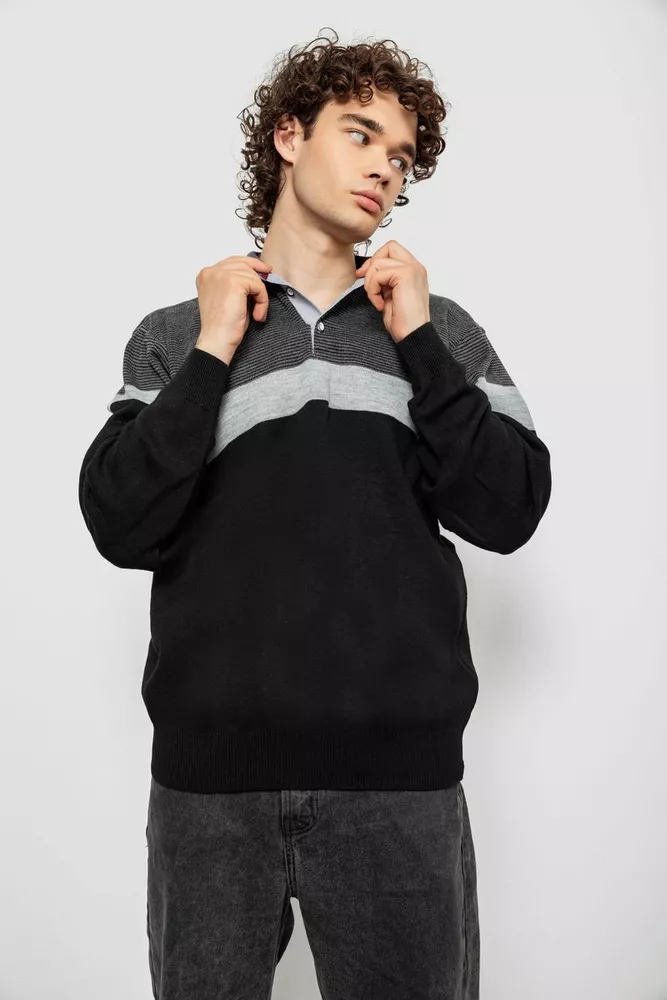 Купить Свитер-обманка мужской, цвет черно-серый, 161R913 - Фото №1