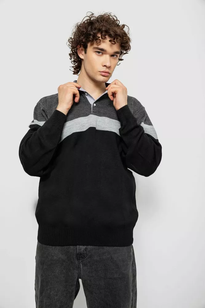 Купить Свитер-обманка мужской, цвет черно-серый, 161R913 - Фото №2
