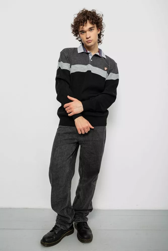 Купить Свитер-обманка мужской, цвет черно-серый, 161R913 - Фото №3