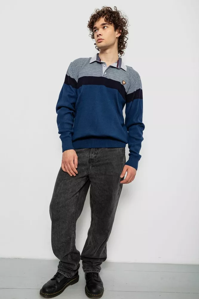 Купить Свитер-обманка мужской, цвет сине-серый, 161R913 - Фото №3