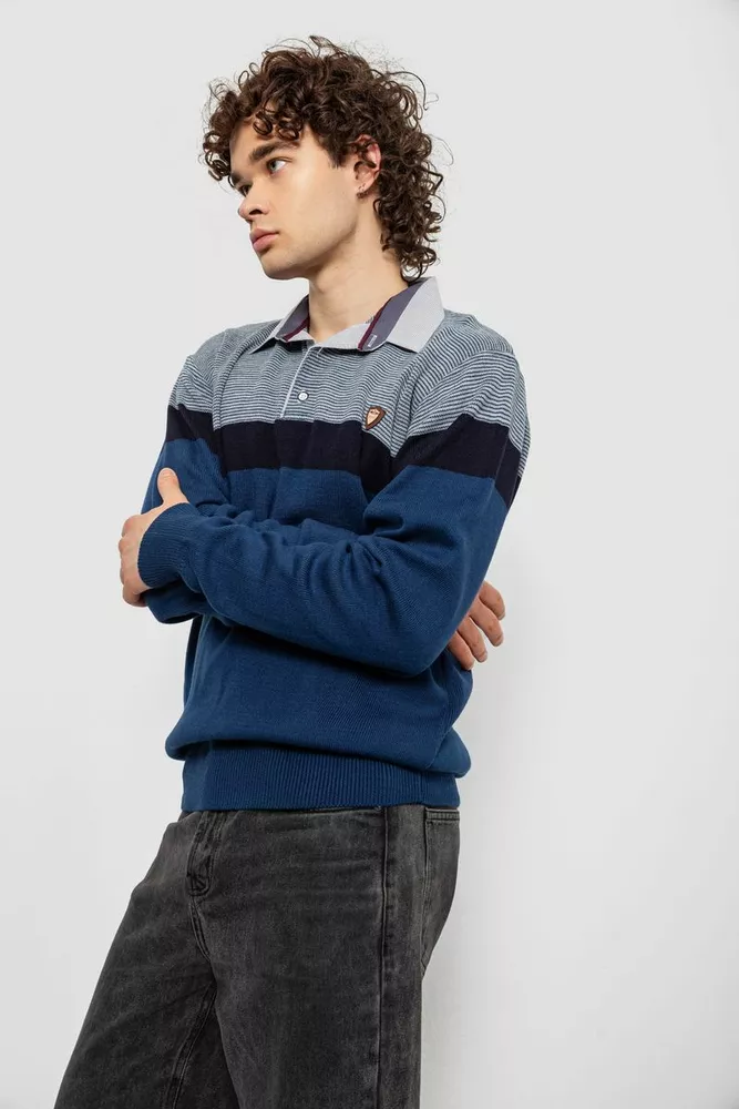 Купить Свитер-обманка мужской, цвет сине-серый, 161R913 - Фото №4