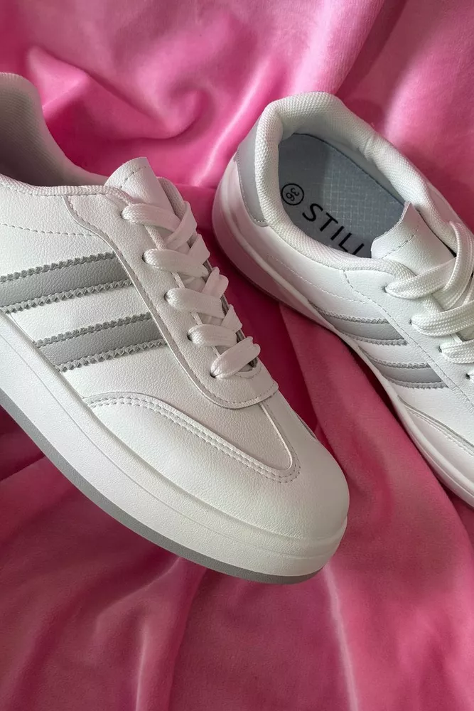 Купити Кросівки жіночі екошкіра, колір біло-сірий, 248RJH700 - Фото №2