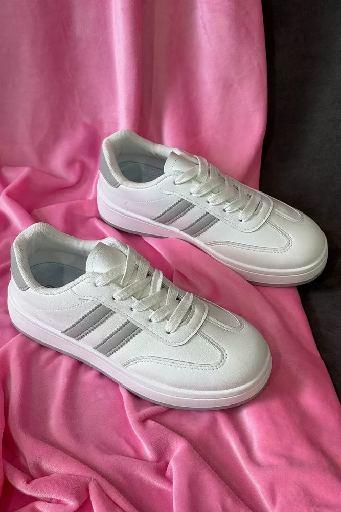 Купити Кросівки жіночі екошкіра, колір біло-сірий, 248RJH700 - Фото №3