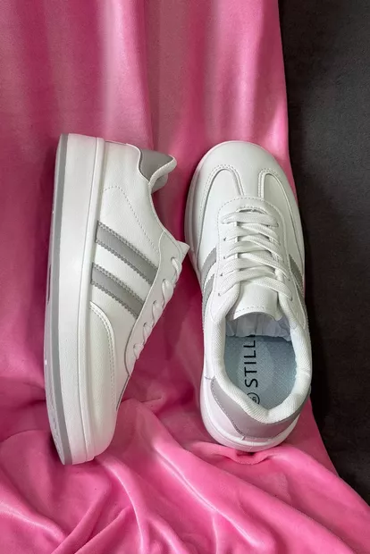 Кросівки жіночі екошкіра, колір біло-сірий, 248RJH700