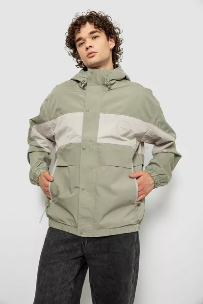 Ветровка мужская с принтом  -уценка, цвет оливковый, 214R603-1-U