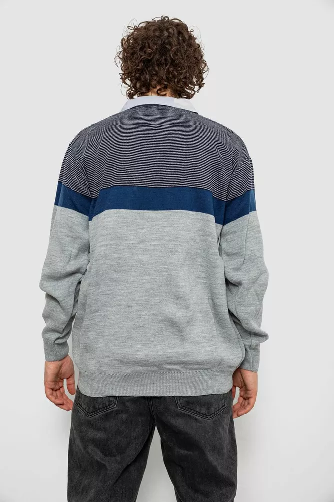Купить Свитер-обманка мужской, цвет серо-синий, 161R913 - Фото №4