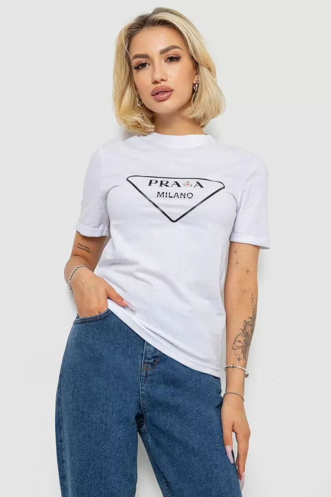 Купить Футболка женская с принтом  -уценка, цвет белый, 238R57485-U-4 - Фото №1