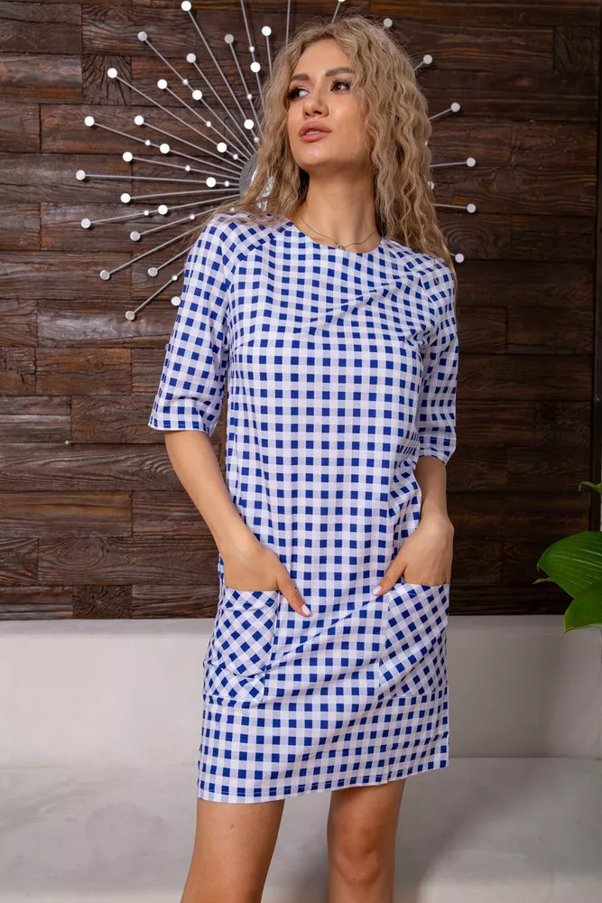 Купити Літня сукн,я в біло-синю клітку з кишенями, 167R108-10 - Фото №1