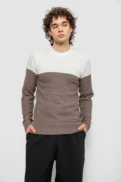 Свитер мужской двухцветный, цвет молочно-коричневый, 161R1205