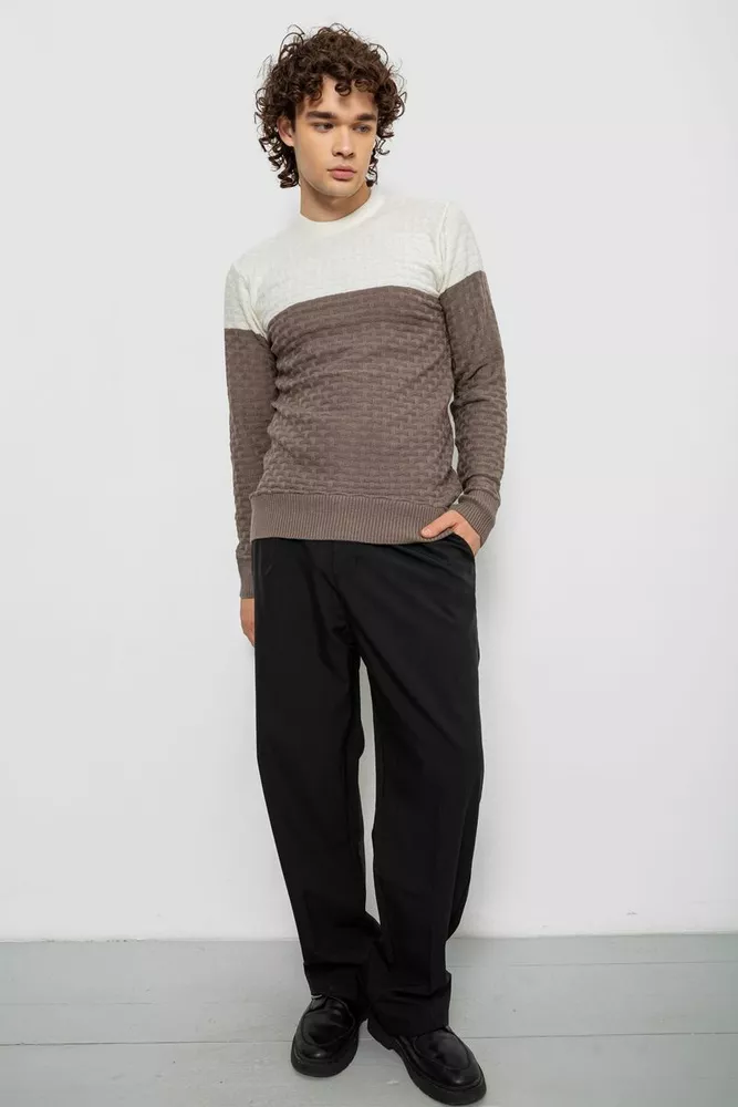 Купить Свитер мужской двухцветный, цвет молочно-коричневый, 161R1205 - Фото №2