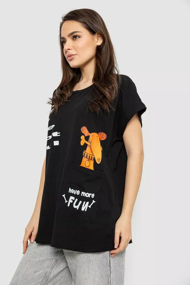 Купити Футболка жіноча з принтом, колір чорний, 244R3002 оптом - Фото №3