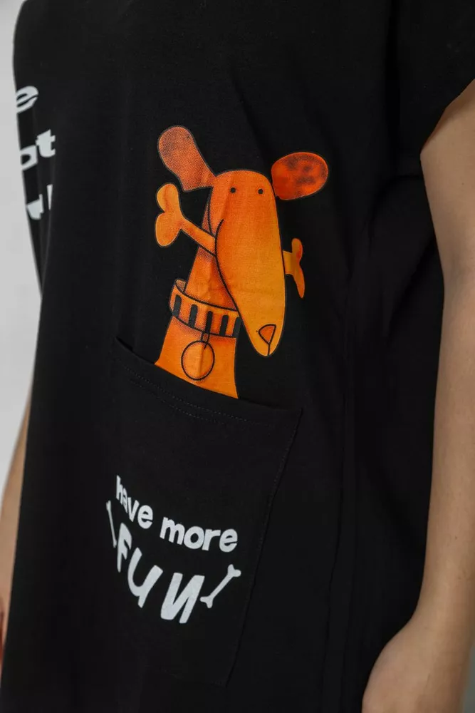 Купити Футболка жіноча з принтом, колір чорний, 244R3002 оптом - Фото №5