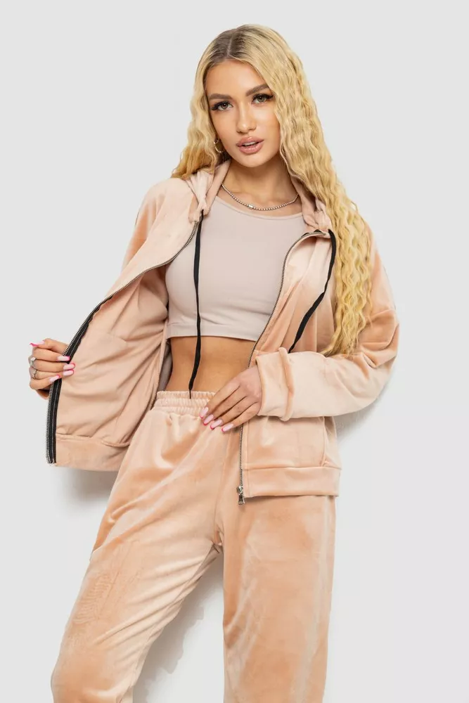 Купити Спортивний костюм жіночий велюровий  -уцінка, колір світло-бежевий, 238R107-1-U-2 - Фото №2