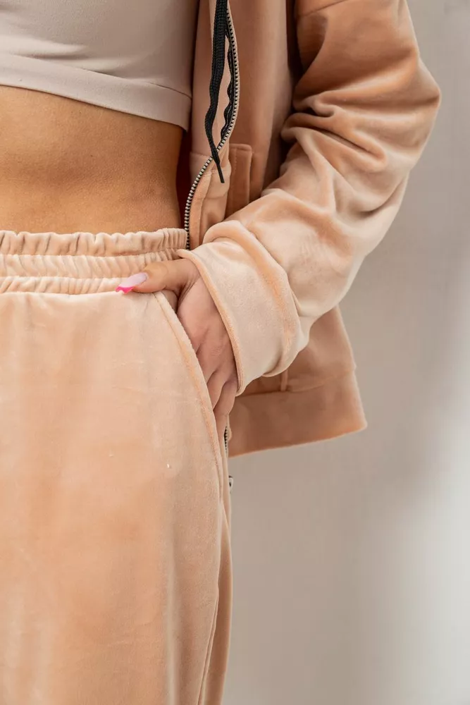 Купити Спортивний костюм жіночий велюровий  -уцінка, колір світло-бежевий, 238R107-1-U-2 - Фото №5